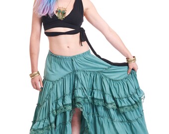 GYPSY LOVE SKIRT, long turquoise boho skirt, festival high-low skirt, bohemian lace skirt, xl xxl xxxl 4xl 5xl plus size hippy hippie skirt