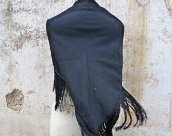 Vintage Antique Victorian 1890/1900 s French black scarf shawl with fringes