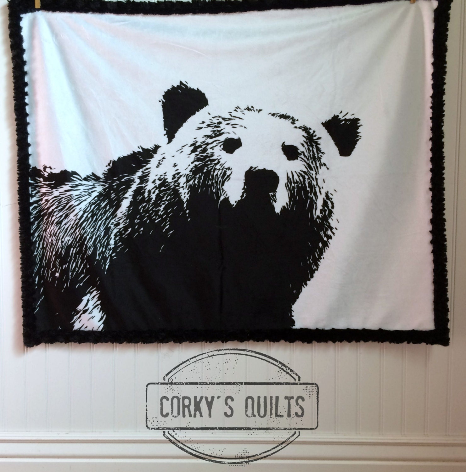 Minky Bear Baby Blanket Black Bear Designer MInky Black