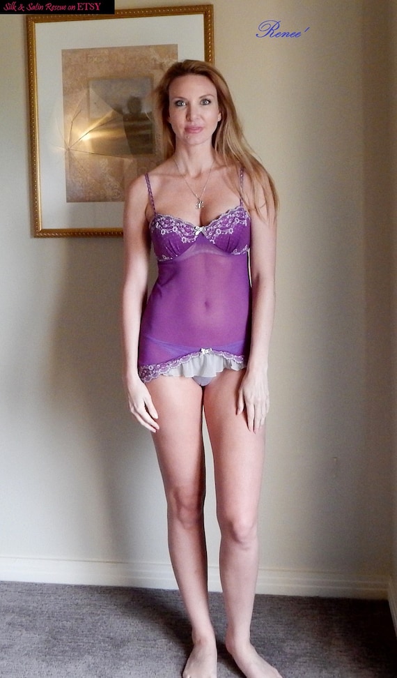 Sexy SHEER PURPLE BABYDOLL Top Nighty Short Nightgown Lingerie