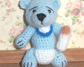 Blue Baby Bear Miniature Thread Artist Crochet Ready to Ship