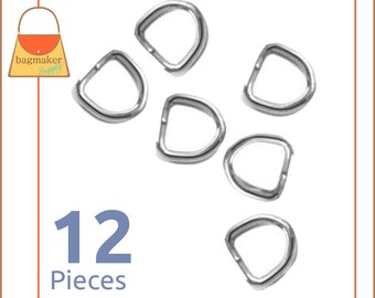 1/2 Inch D Rings, Nickel Finish, 12 Pieces, Small D Rings, Handbag Purse Bag Making Hardware Supplies, .5 Inch, 1/2", .5", RNG-AA022