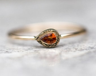 Orange Sapphire ring, 14k gold ring, September birthstone, Sapphire Engagement ring, Gemstone ring, Sapphire jewelry, tear drop