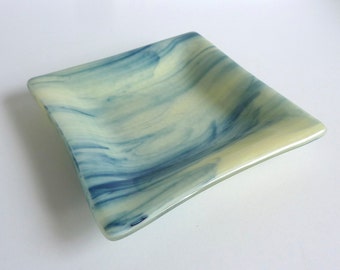 Fused Glass Dish in Streaky French Vanilla and Adventurine Blue by BPRDesigns