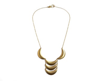 Bib Statement Necklace, Brass Crescent Necklace, Scalloped Necklace, Ladder Necklace