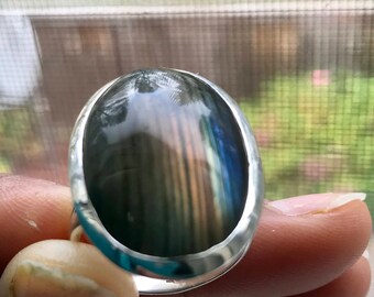 Labradorite Ring Blue Labradorite Statement Gemstone Ring 925 Sterling Silver Bezel 30 mm labradorite Ring Size 9 Oval Labradorite Ring