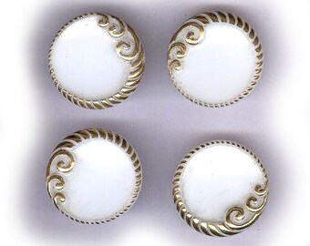 vintage WHITE and GOLD glass buttons western germany schwanda FOUR vintage antique buttons