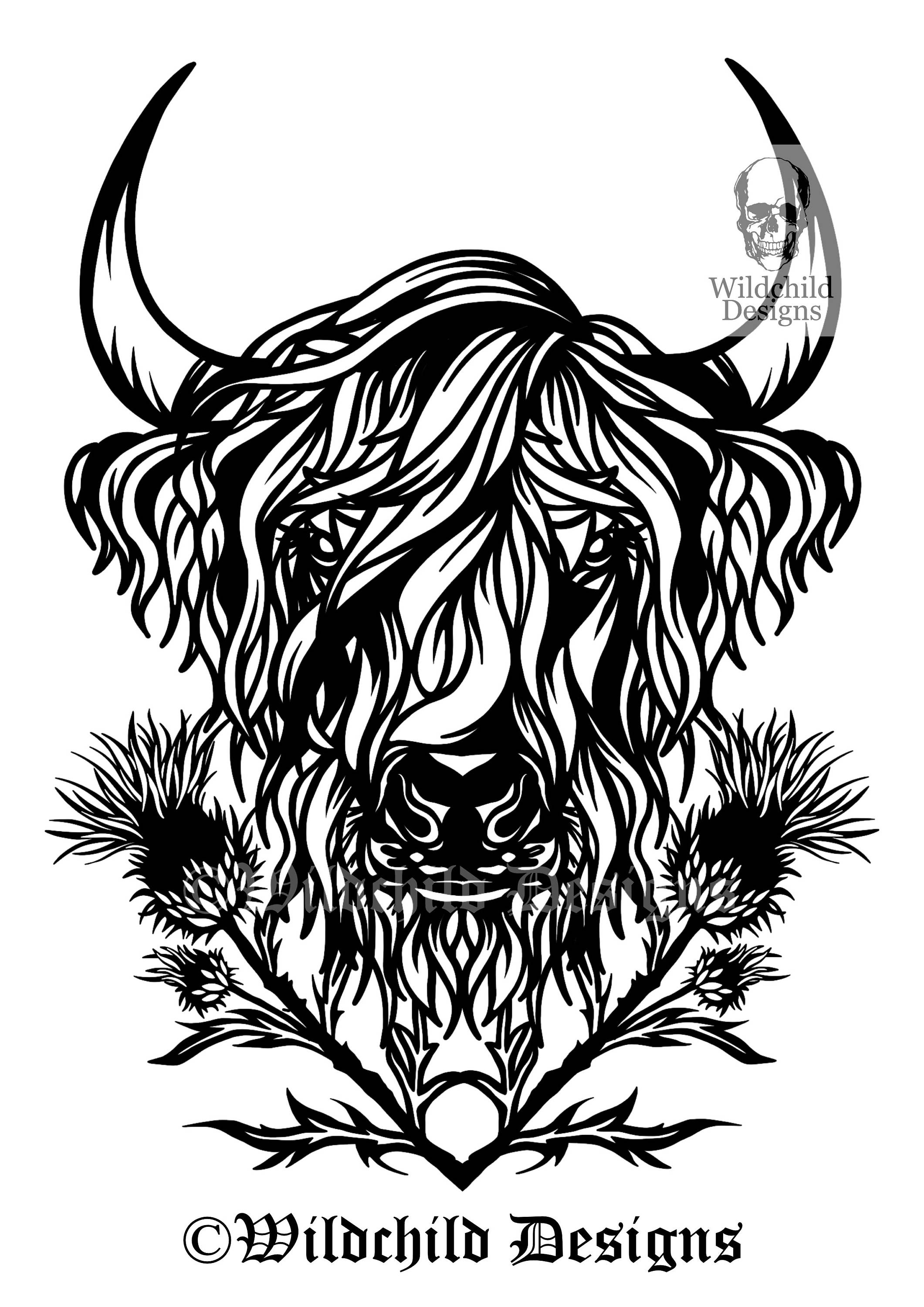 Download Highland Cow & Thistles Papercutting Template Highland Cow