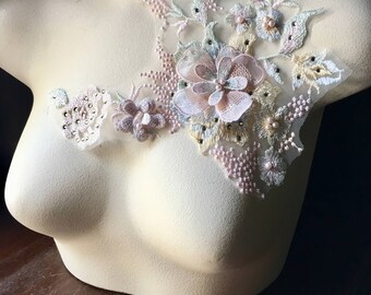 Pink, Blue, Green 3D Lace Applique , Beaded and Embroidered for Lyrical Dance, Ballet, Couture Gowns F15-2