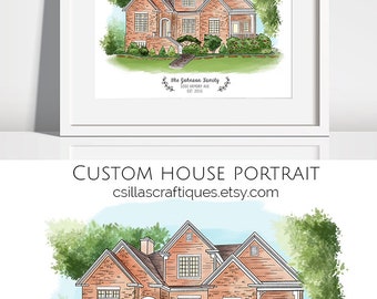 House Portrait, Custom house illustration, Custom house drawing, First house, Watercolor house portrait, House print, Home illustration