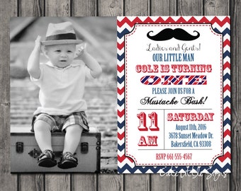 Mustache Birthday Invitation Digital Download