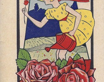 Vintage No. 6 Junior Lithograph Original Broom Label, 1910s