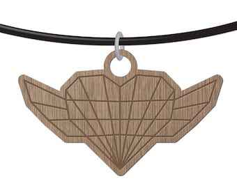 HEART - ORIGAMI - laser cut wood - necklace