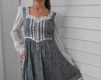 Vintage Gunne Sax Dress 70s Country Blue Floral 5 XS XXS Hippie Boho Prairie