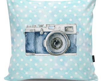Decorative pillow Blue Camera