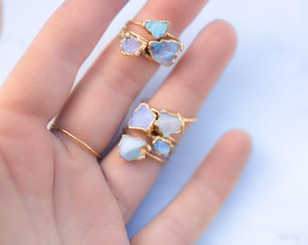 Raw Opal Ring for Women, Gift for Her, Opal Engagement Ring, Bohemian Jewelry, Mermaid Ring, Raw Crystal Ring, Blue Opal Ring