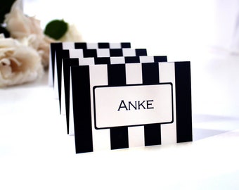 Bold Stripe Place Editable Cards Black and White
