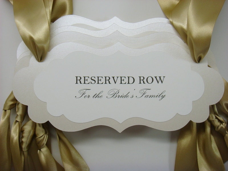 Wedding Reserved Row Pew or Chair Signs Reserve Seat Signs
