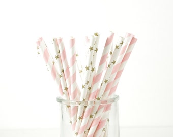 Twinkle Twinkle Little Star Paper Straws - Gold Star Straws - Set of 25