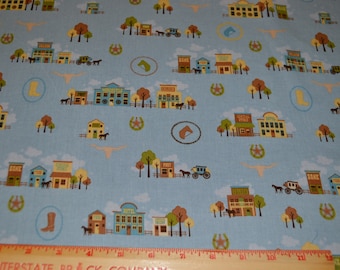 Western Blue Brown Cotton Fabric Riley Blake Saddle Up 1/2 yard listing