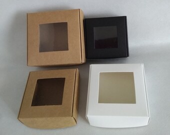 50pcs folding black kraft paper box blank with pvc window gift packaging supplies party cake baking candy box
