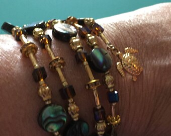 Beaded Wrap Bracelet / Charm Bracelet / Memory Wire Bracelet / Gold Bracelet / Statement Bracelet / Women's Bracelet / Gift For Her /