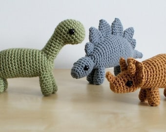 PDF Dinosaurs Set 1 - three amigurumi CROCHET PATTERNS Stegosaurus Brachiosaurus Triceratops