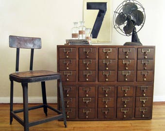 Vintage Library Card Catalog, 30 Drawers, 1970's