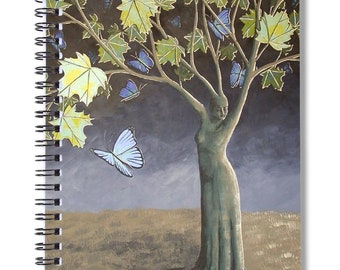 Surreal Landscape Dream Journal, Fantasy Spiral Notebook, Tree of Life, Butterfly Book