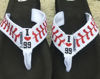 Personalized Baseball Flip Flops, Glitter Baseball Sandals, Personalized, Baseball Mom, Flip Flop, Baseball, Sandal, Glitter, custom, gift
