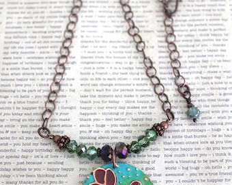 Flower Jewelry, Flowers, Patina Jewelry, Hand Painted Jewelry, Copper Jewelry, Botanical Jewelry, Crystal Necklace, Gifts, Vintaj Necklace