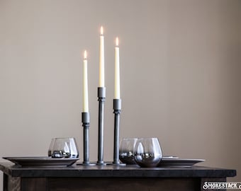 Pipe Taper Candle Holders / Set of 3 - Industrial Decor - Home Accessories - Candlestick Holders - Table Decorations - Taper Candle Holders