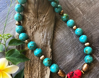 Turquoise beaded necklace. Statement necklace. Chunky necklace