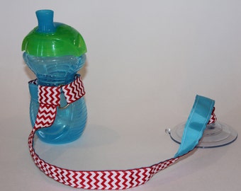 Sippy Cup Leash, Sippy Cup Strap, Suction Sippy Strap, New Baby Gift, Christmas Gift - Red Chevron