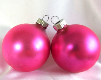 2 Hot Pink Shiny Brite Christmas Ornaments - Matte / Satin Finish Holiday Baubles