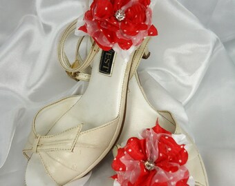 Red Shoe Clips, Flower Shoe Clips, Wedding Accessories, Bridal Shoes Clips, REX15-203