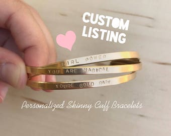 Custom Personalized SKINNY Cuff Bracelets // Custom Bracelets in Nugold