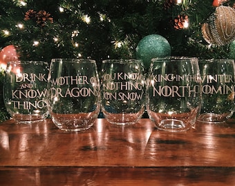 Game of Thrones Etched Stemless Wine Glass - Choose Your Character or Quote!