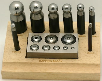 Doming / Dapping Set 9 Piece 8 Dapping Punches & Dapping Block Hardened Steel