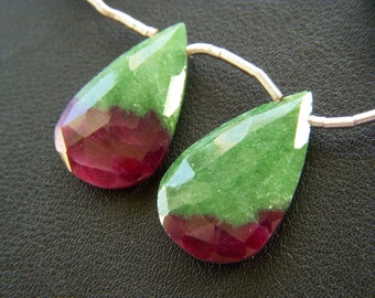 Large Ruby Zoisite Faceted Drops - Pair - 16x27mm