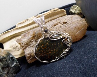 Green Jasper Silver Wire Wrapped Stone Necklace Pendant