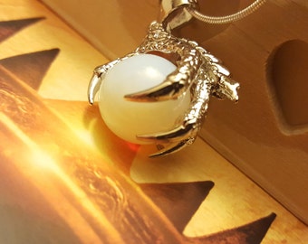 Dragon Claw Pendant- Game of Thrones Necklace- Opalite Necklace- Silver Dragon Necklace- Fantasy Necklace