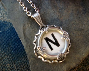 Initial Necklace Letter N, Vintage Typewriter Key Jewelry, Writer gift Idea, Personalized Necklace Gift for Mom