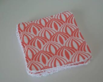 Coral and white cotton wash cloth