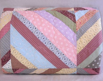 Twin Size Quilt - 71.5 x 95.5 - String Quilt - Vintage Look - Soft Pastel Reproduction 19th Century Prints - Handmade