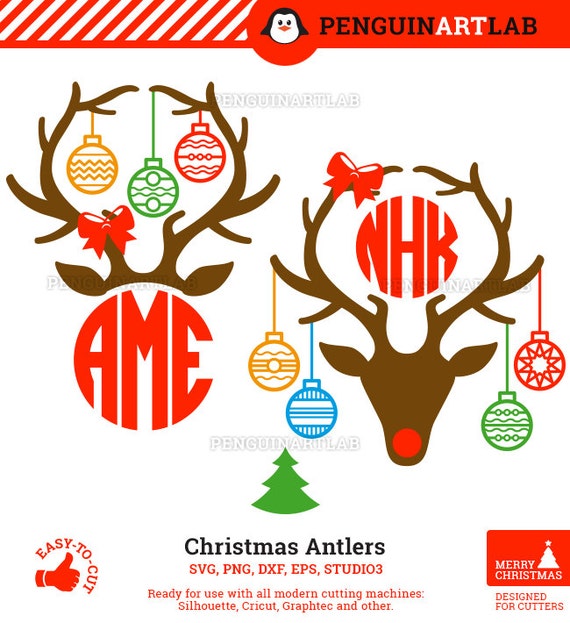 Download Christmas Deer Antlers Monogram Files Santa Reindeer Cut