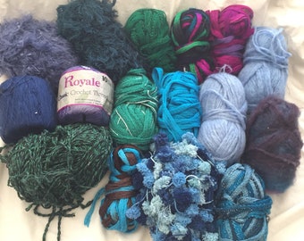 Yarn Destash Blue, Green, and Purple 16 Skeins
