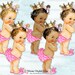 Princess Ruffle Pants Bright Pink Pants Bunny Slipper Gold Crown | Vintage Baby Girl | 3 Skin Tones | Clipart Instant Download