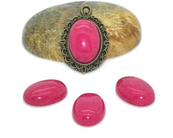 Cabochon gemstone 14 x 10 fuchsia jade