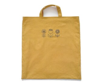 Hand Stitched Flowers Tote Bag (Mustard)